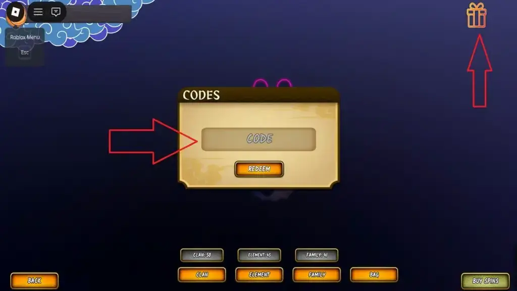 ninja time reedem code menu
