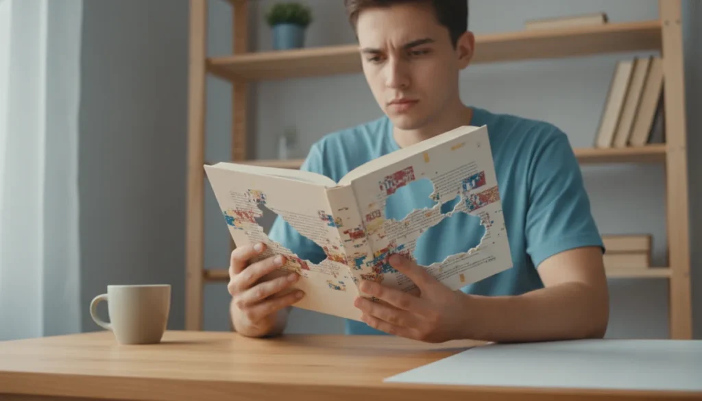 Personne concentrée lisant un livre aux pages corrompues, symbolisant le scan VF de "Comment dompter une bête".