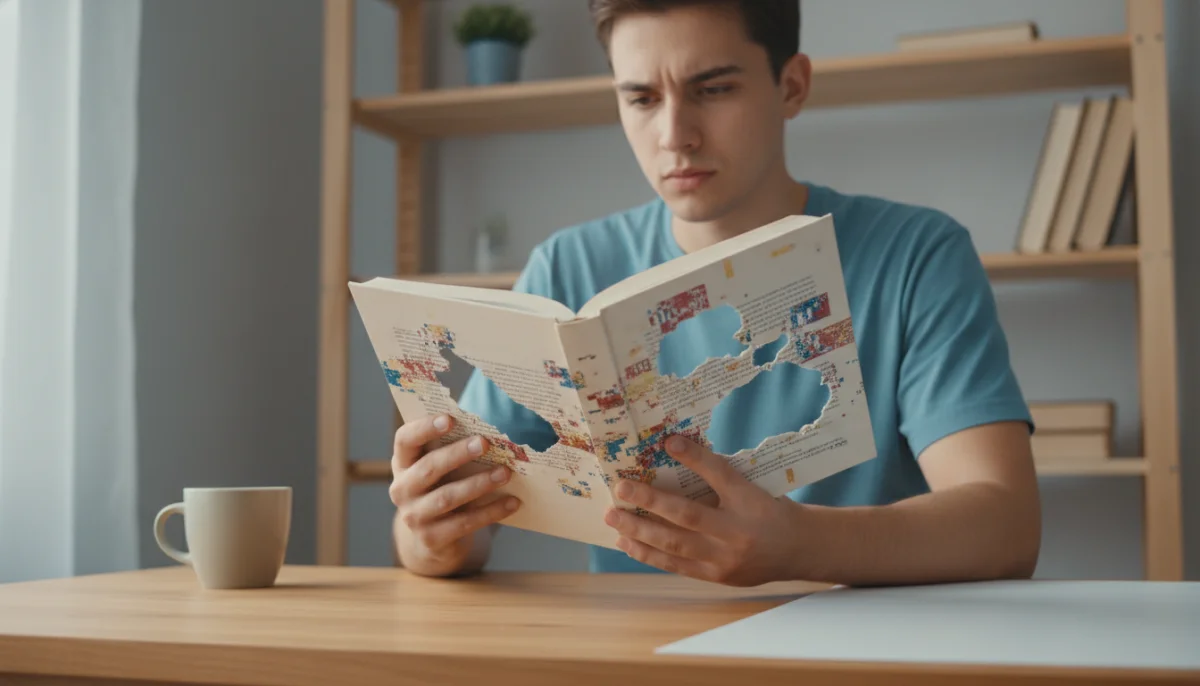 Personne concentrée lisant un livre aux pages corrompues, symbolisant le scan VF de "Comment dompter une bête".