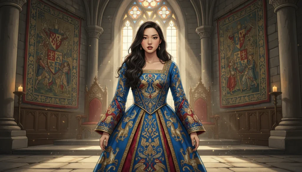 Découvrir l histoire complète du webtoon je vous jure je n aime que la princesse Princesse asiatique en robe historique dans une salle du trône, regard déterminé.