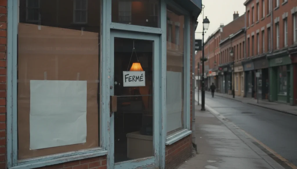 Time2watch est il vraiment fermé ? Devanture de magasin Time2watch fermée, panneau "Fermé" visible, rue de ville.