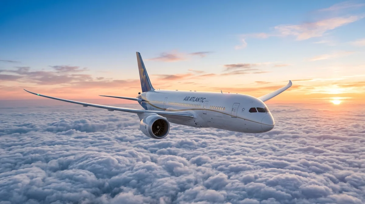 Avion de ligne moderne volant au-dessus d'une mer de nuages lors d'un lever de soleil inspirant.