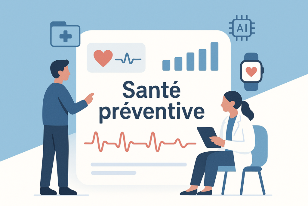 Santé préventive : ces startups françaises qui veulent changer nos habitudes médicales Tableau de bord santé digitale avec IA, objets connectés et Startups françaises santé préventive